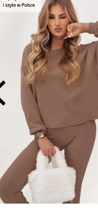 Komplet prazkowany brązowy 40 42 Nowy