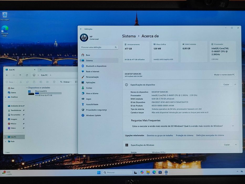 HP i5-8600T, RAM 8Gb,SSD M2 512 Wi-Fi Pc Computador