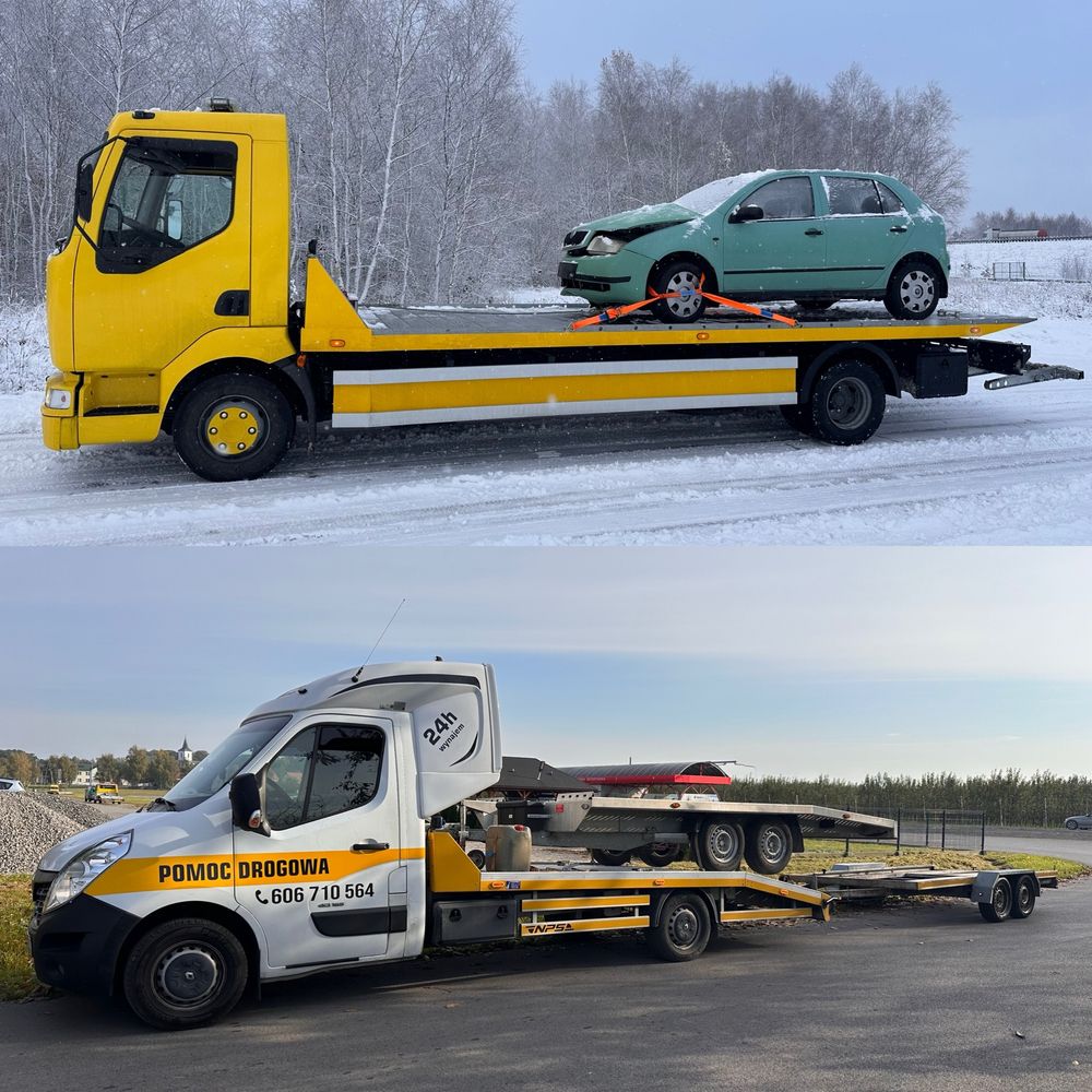 Pomoc drogowa holowanie transport maszyn przyczepa laweta autolaweta