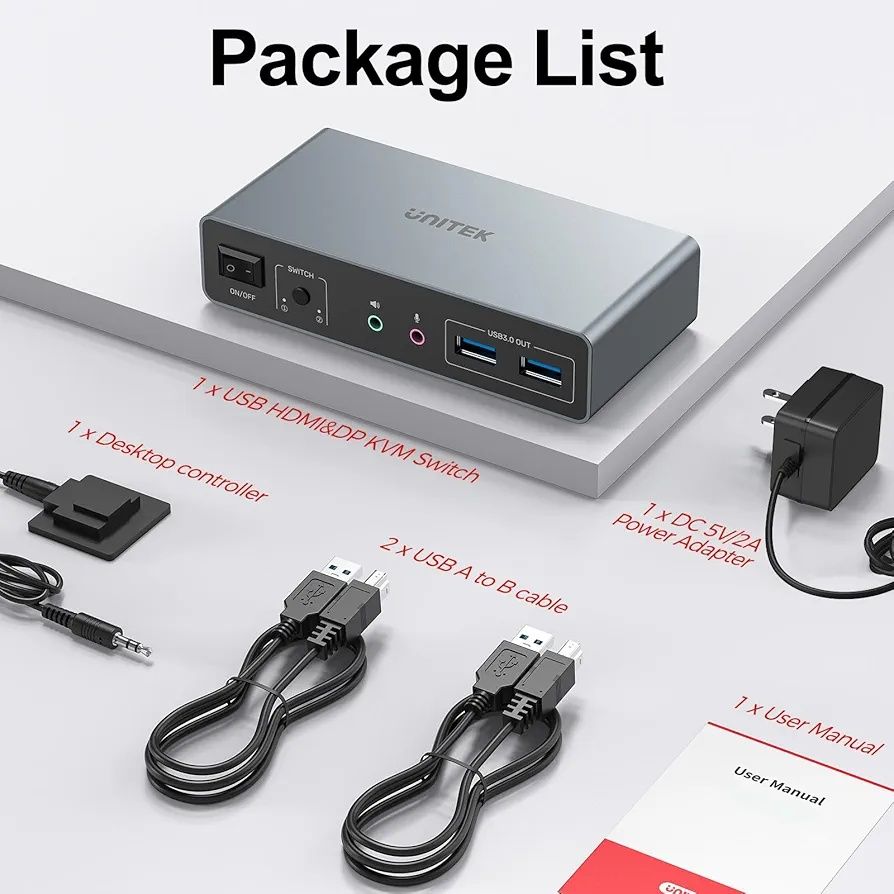 Przełącznik KVM Unitek 2 monitory 2 komputery 4K 60Hz HDMI+Displayport