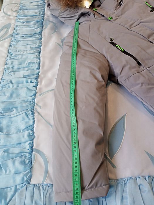 Куртка-пальто сіре з хутровою опушкою 2 розміри