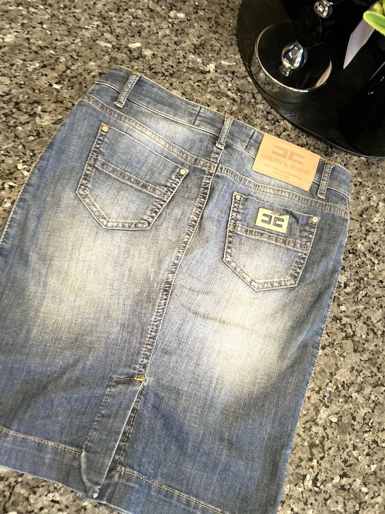 Spodniczka jeans Elisabetta Franchi-zloty zamek r.27