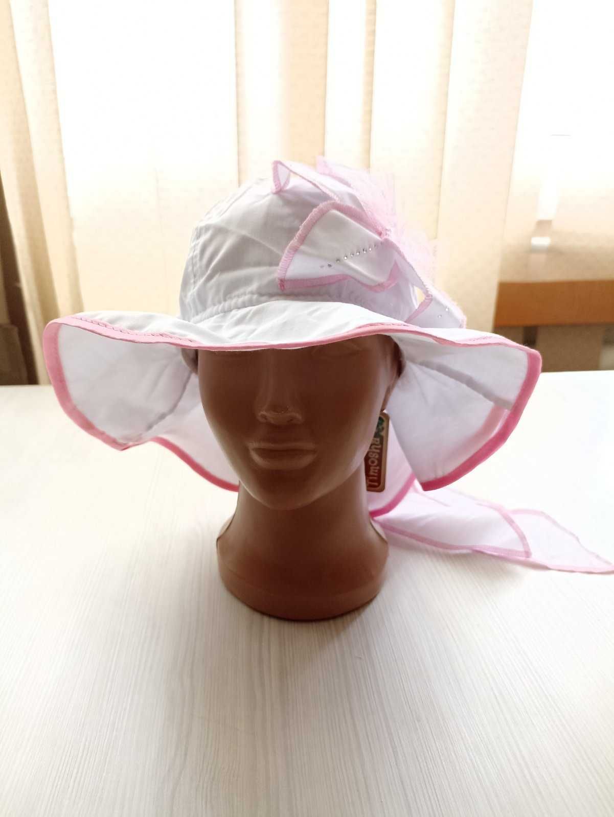 Шляпка на девочку Виола бело-розовая, размер 50-54