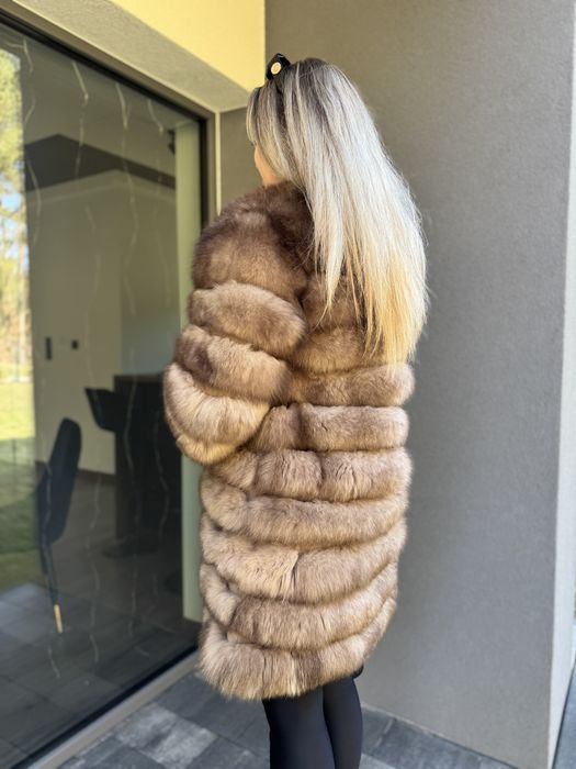 Futro naturalne z lisa 3 w 1 brązowe ombre kamizelka płaszcz 100% xs/s