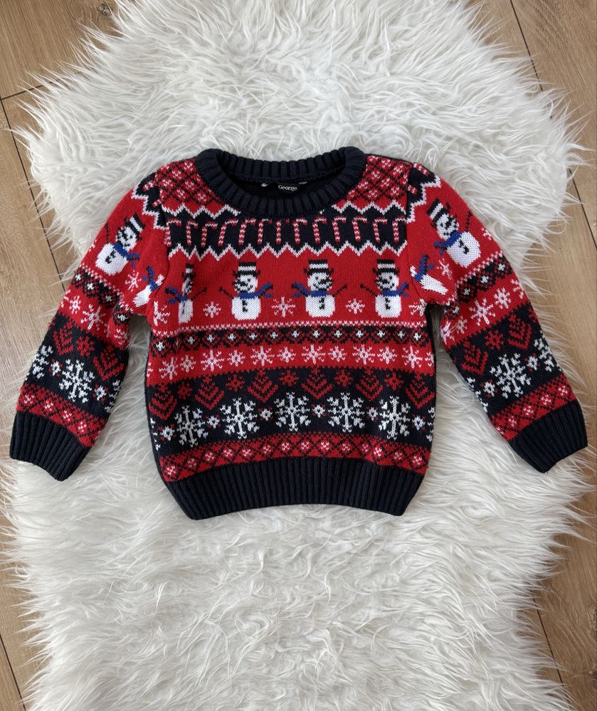 Sweter chłopięcy świąteczny bałwan 86 92 chłopiec