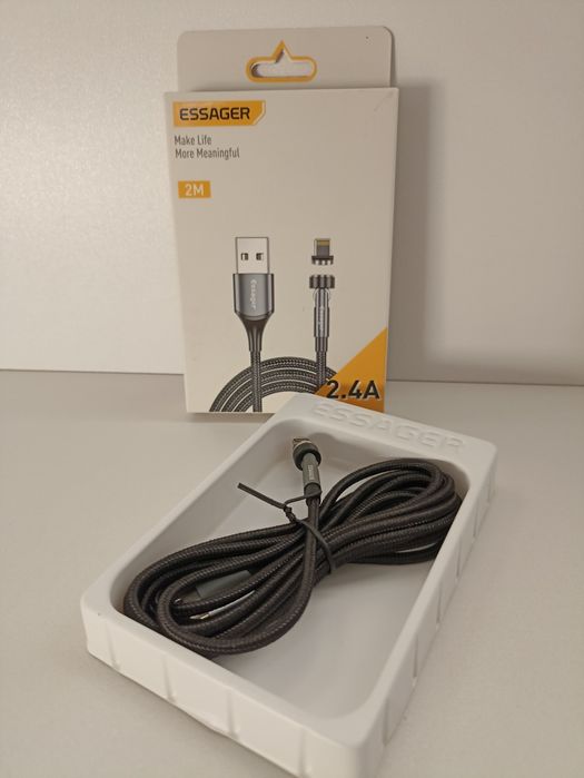 Кабель тканинний ESSAGER USB Lightning 2 м, шнур для айфона для iPhone