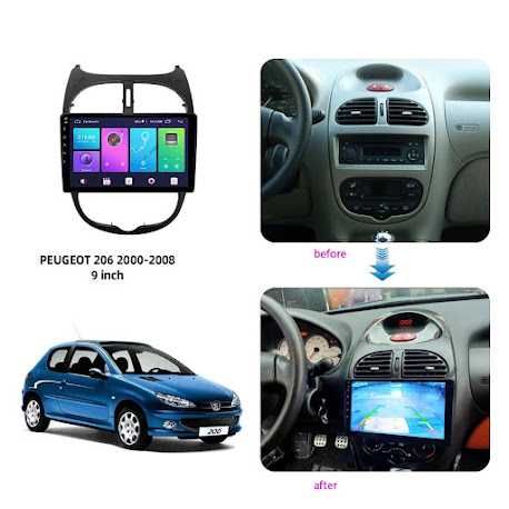 Auto-rádio Android 14 Peugeot 206 de 2001 a 2008