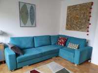 Sofa narożnik z funkcją spania w kolorze niebieskim / zielonym