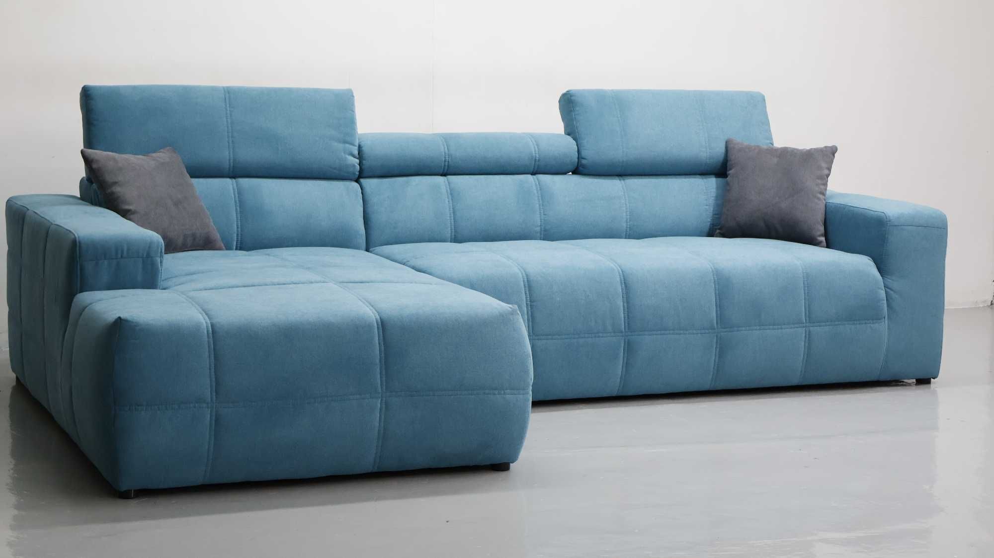 TDW DESIGN narożnik regulowane zagłówki sofa kanapa tkanina  NIEBIESKA