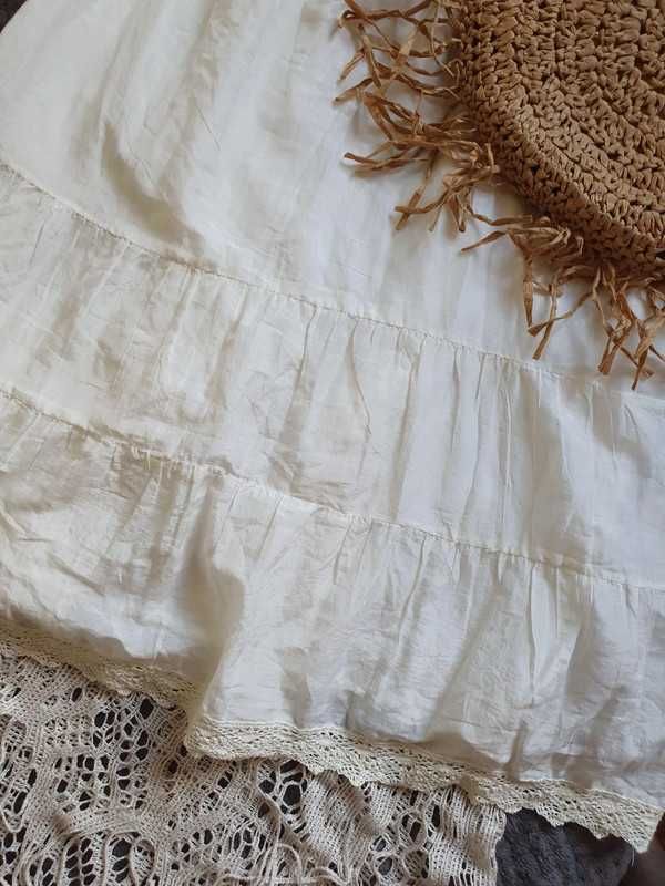 Przepiękna sukienka boho szydełko ecru XL 42/44, wymiary w opisie