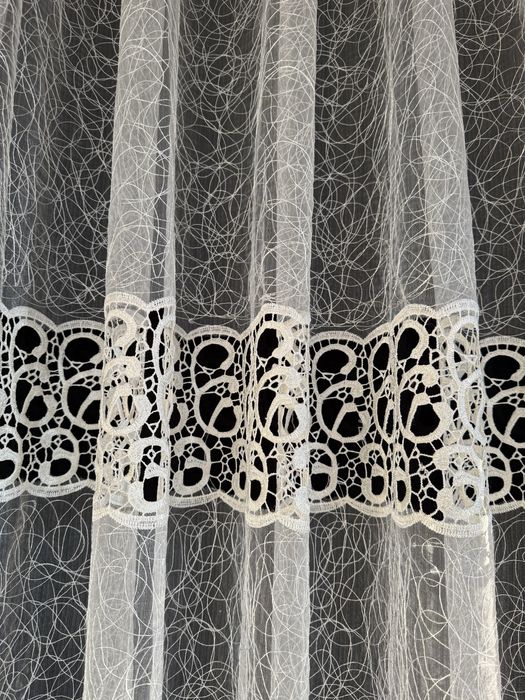 Тюль, гардина с кружевом в молочном цвете на метраж