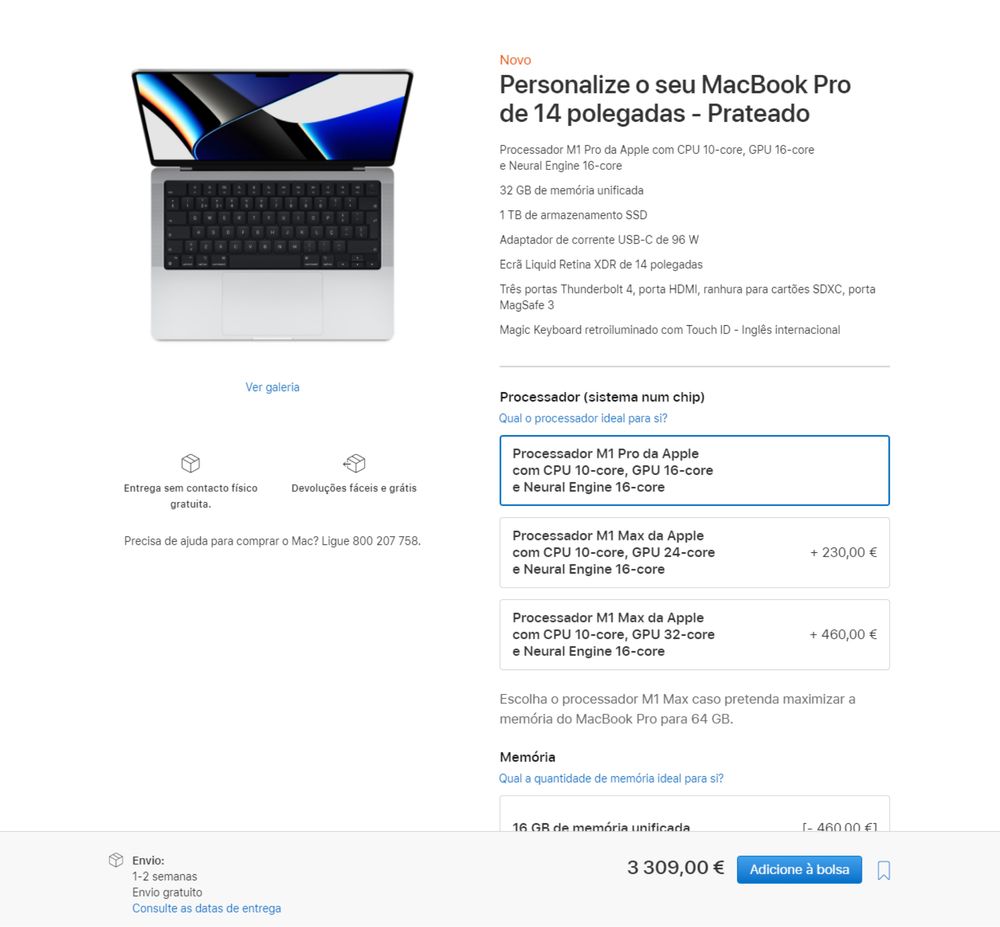 MacBook Pro 14" (M1 Pro, 32Gb RAM, 1TB SSD) - como novo!