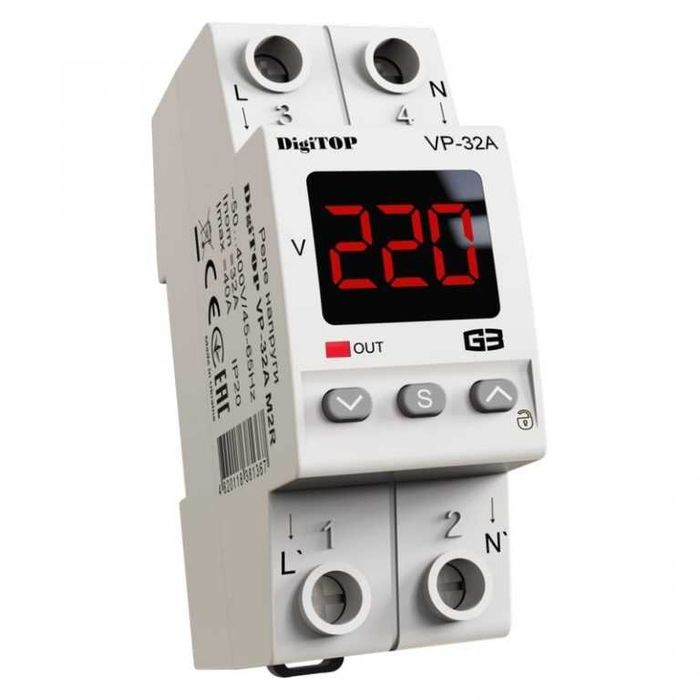 Реле напруги 16A 32A 40A 63A Захист від перепадів напруги VP-40A M3R