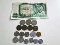 Zestaw Czechosłowacja 18 monet  + 1 banknot różne nominały i roczniki