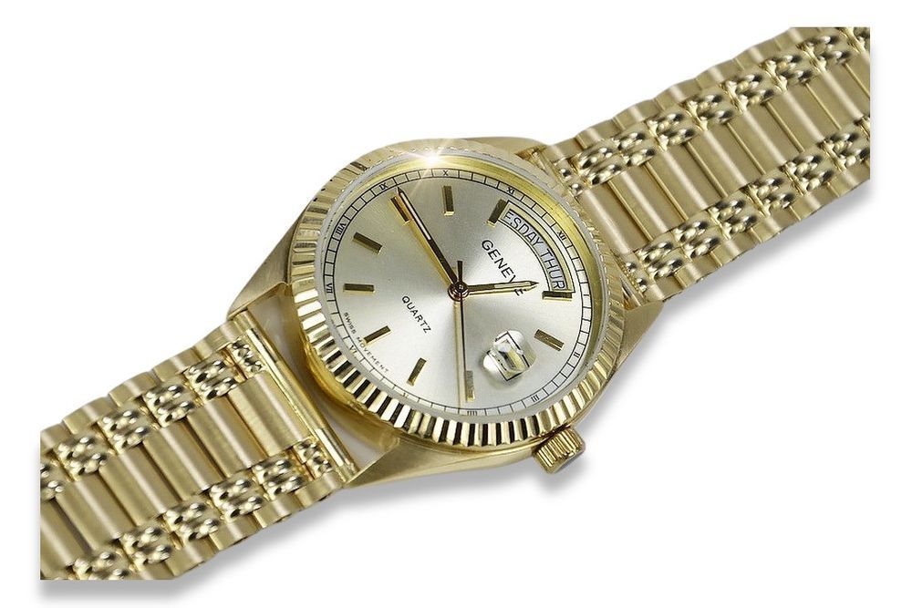 Złoty zegarek z bransoletą męski 14k włoski Geneve mw013ydy&mbw006yB