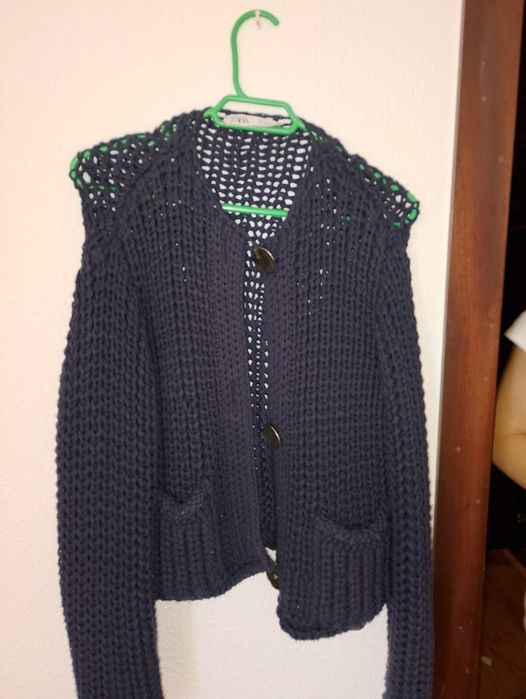 Casaco malha azul escuro Zara