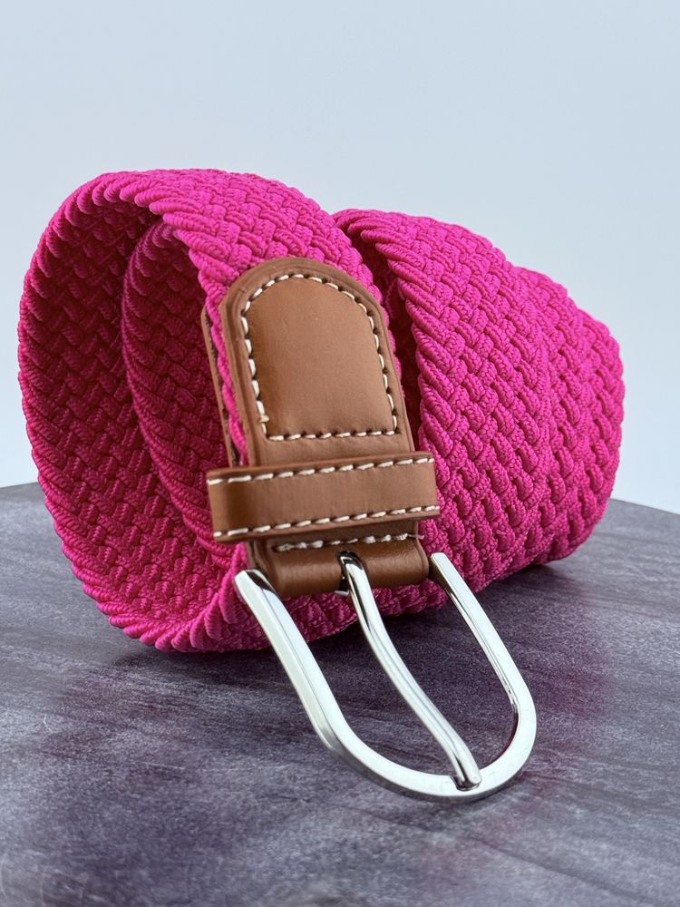 Pasek damski parciany elastyczny plecionka różowy pink