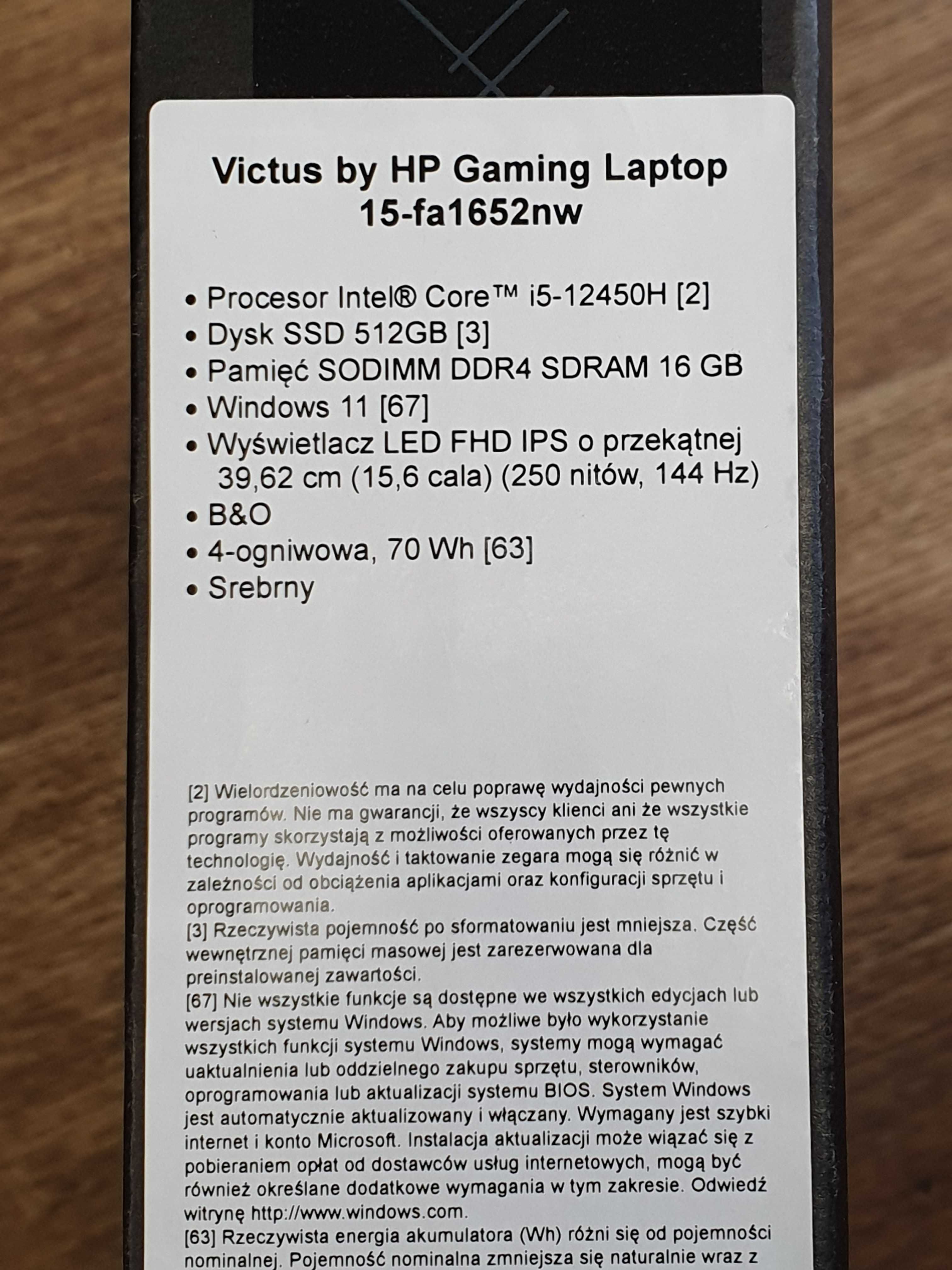 Laptop HP Victus 15-FA1652NW- Gwarancja. Jak Nowy