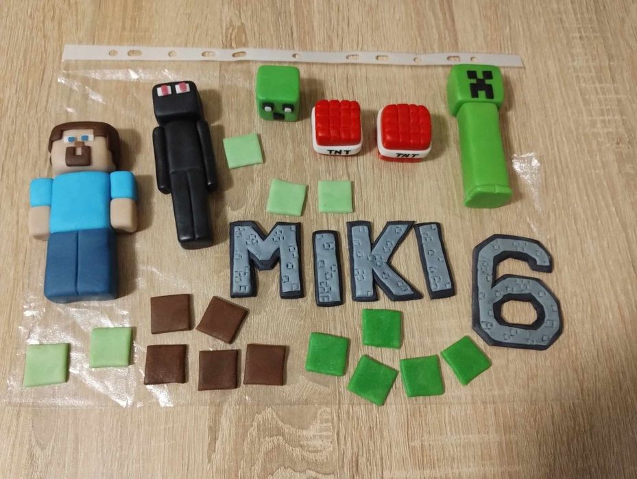 Minecraft figurki ozdoby na tort z masy cukrowej