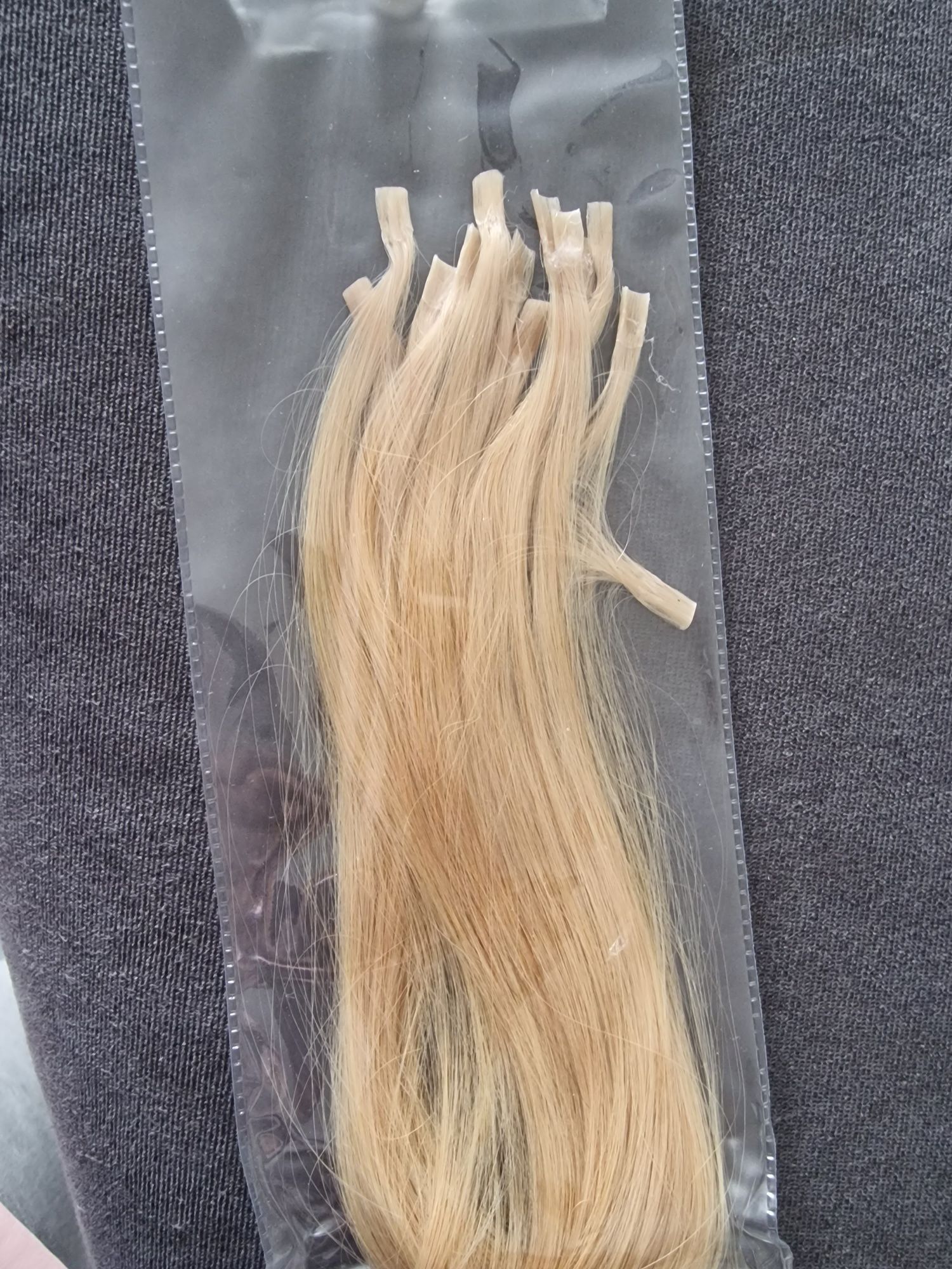 Włosy naturalne, jasny blond, keratyna, nowe, 45cm