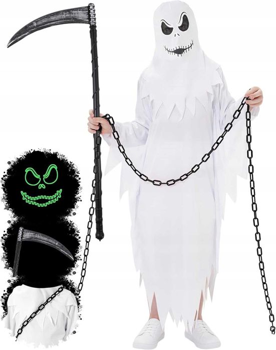 Super Kostium Ducha dla Dzieci Świecący w Ciemnoś Przebranie Halloween