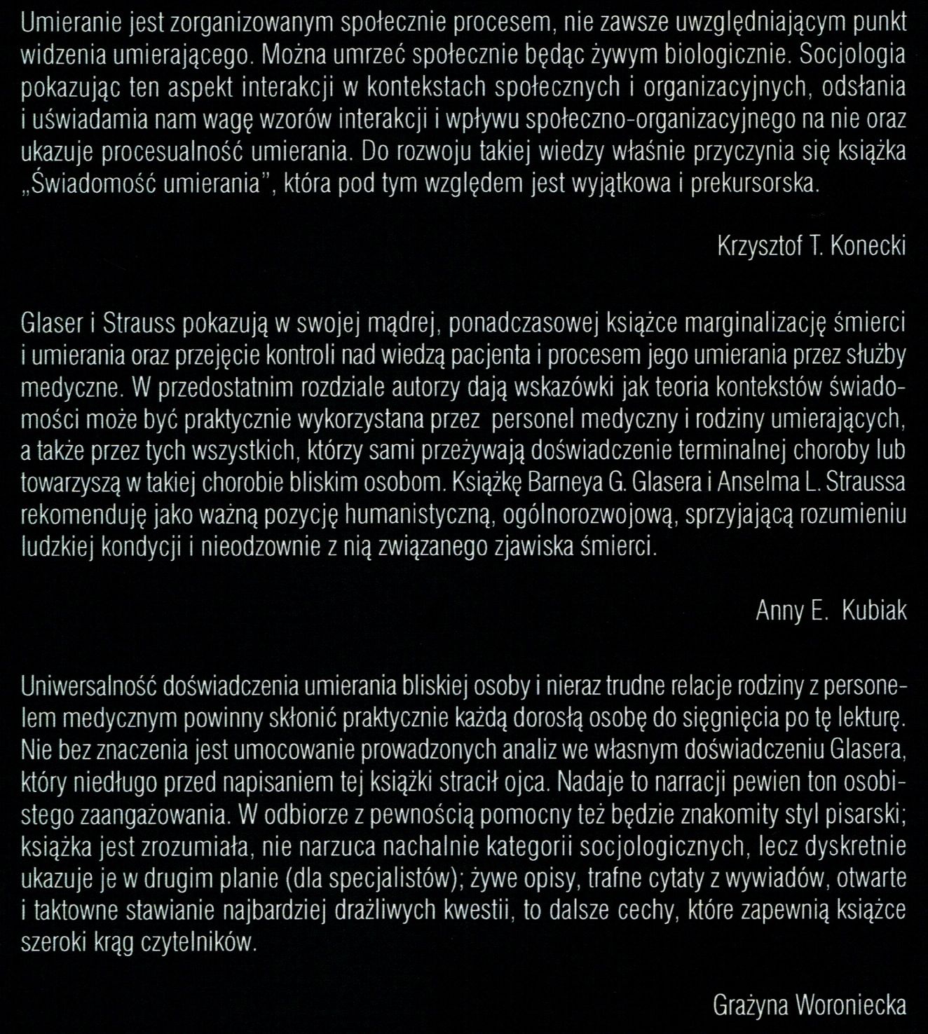 ŚWIADOMOŚĆ UMIERANIA Glaser Strauss medycyna paliatywna śmierć NOWA