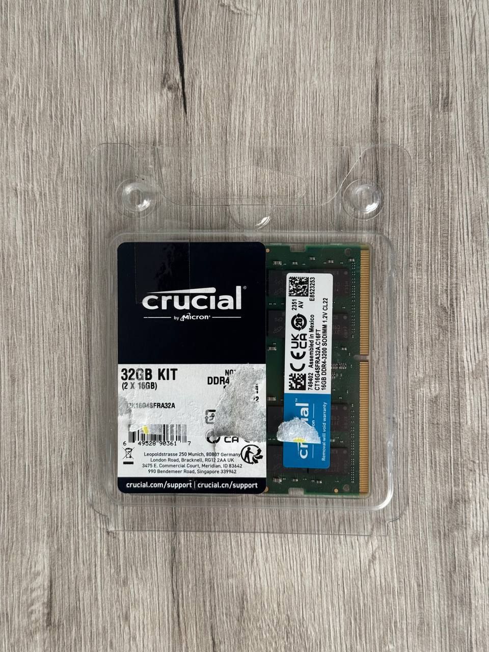 Оперативна памʼять Crucial DDR4 SODIMM Kit (2×16GB) 32GB 3200 MHz CL22