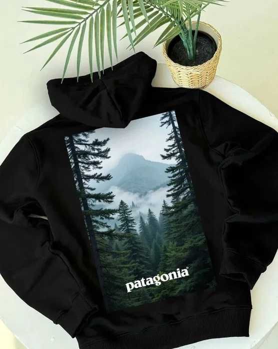 Биг Лого Принт • Patagonia Худи Черное • Responsibli • Патагония Кофта