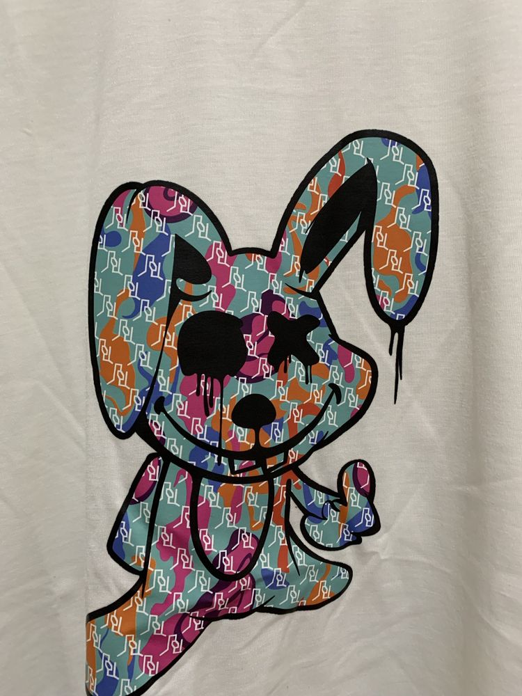 Modna bluzka t-shirt rozmiar 52 kreskówka nadruk kolorowy królik nowa