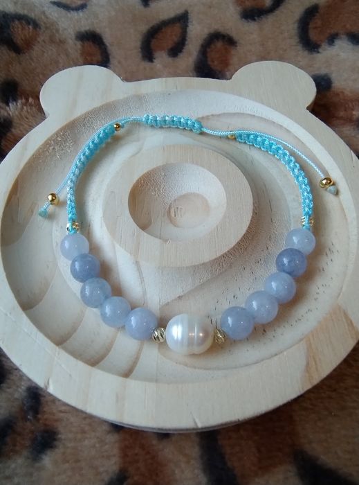 Bransoletka perła słodkowodna i akwamaryn