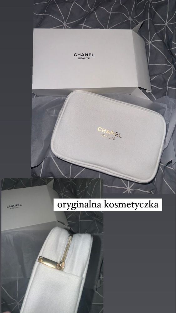 oryginalna kosmetyczka chanel zlota biala