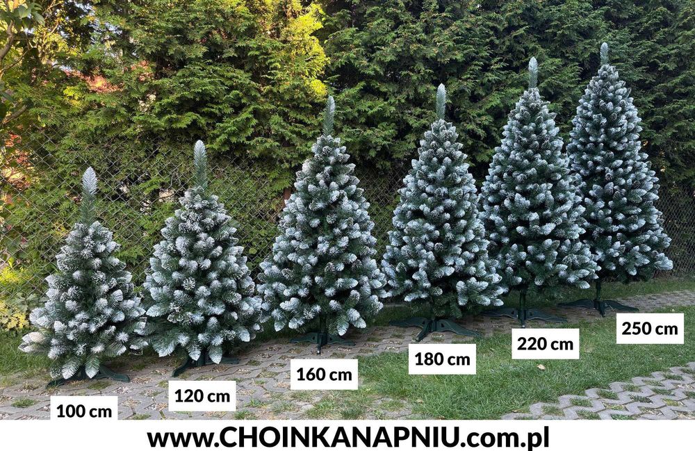 Choinka na pniu 160 cm 180 cm – Premium, trwała ośnieżona / śnieg 1,6m