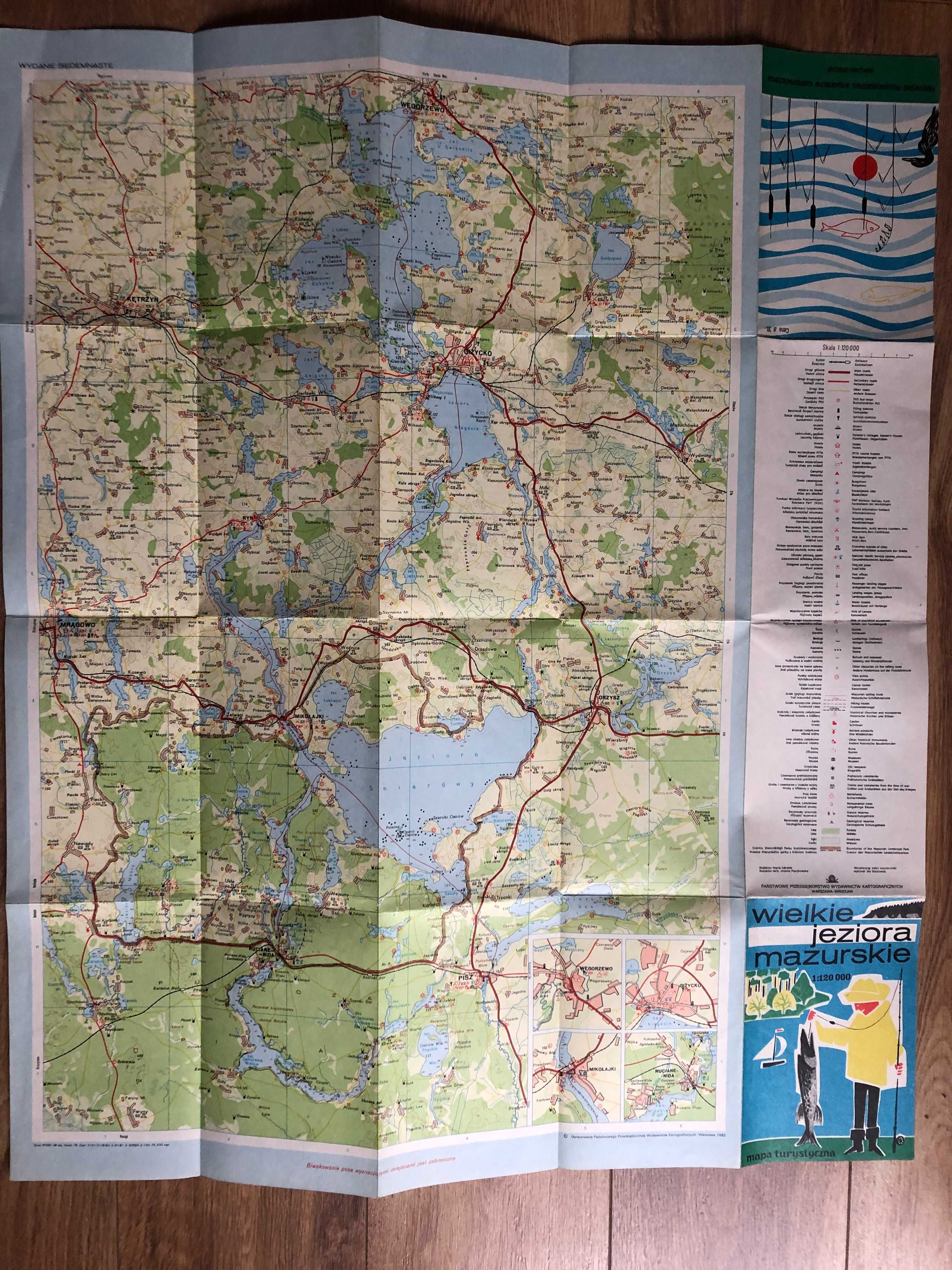 Mapa turystyczna Wielkie Jeziora Mazurskie 1982