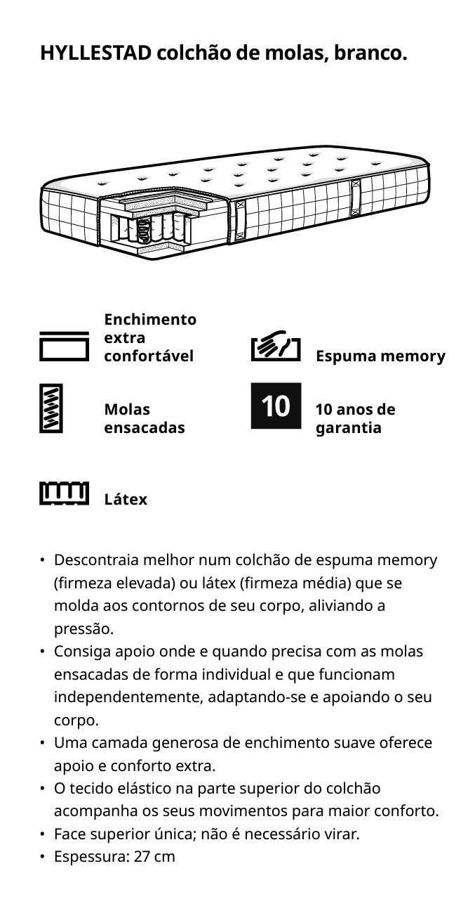 Cama IKEA Hemnes com estrado e colchão 90x200