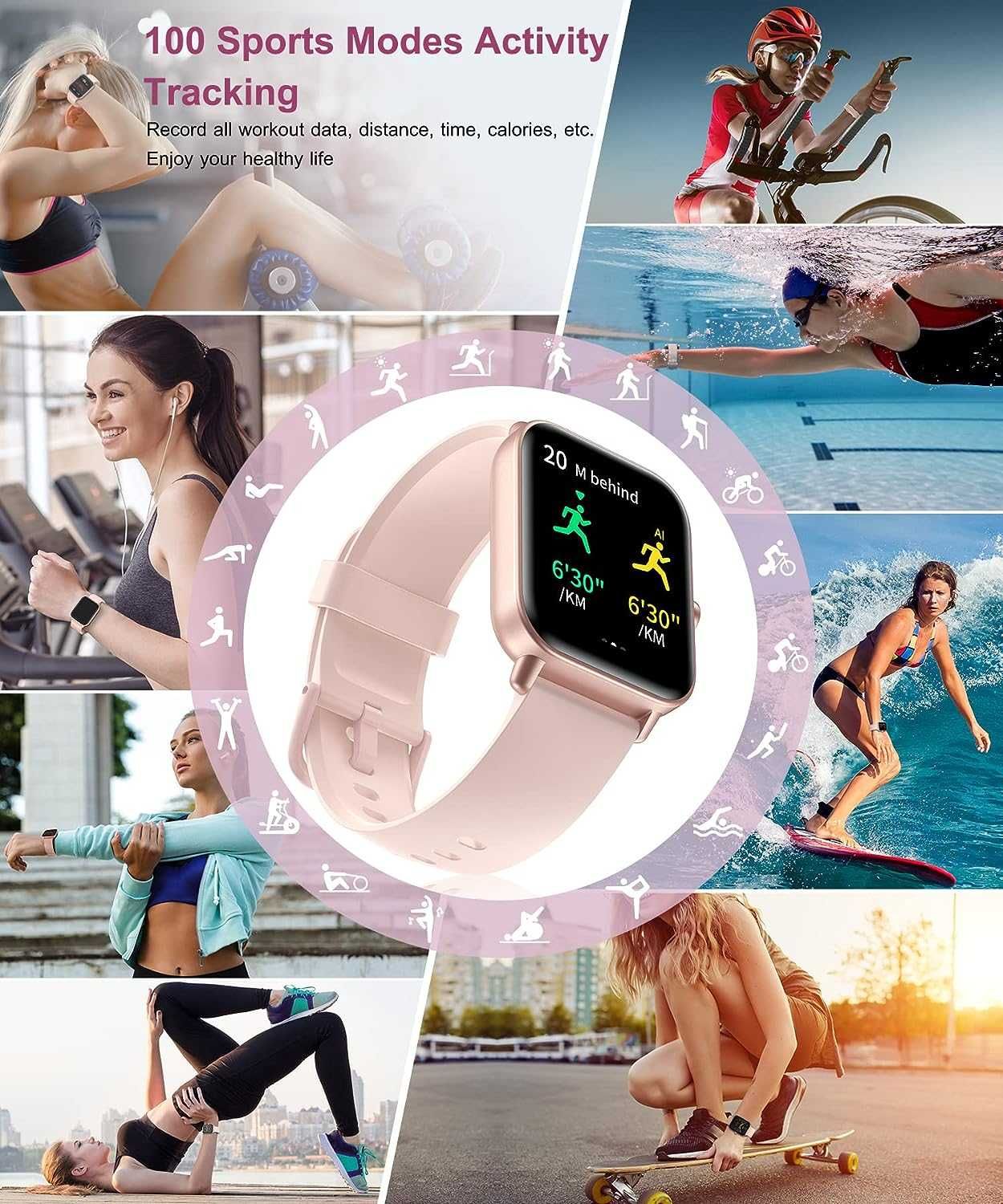 Inteligentny zegarek z funkcją Bluetooth, smartwatch idw19 różowy