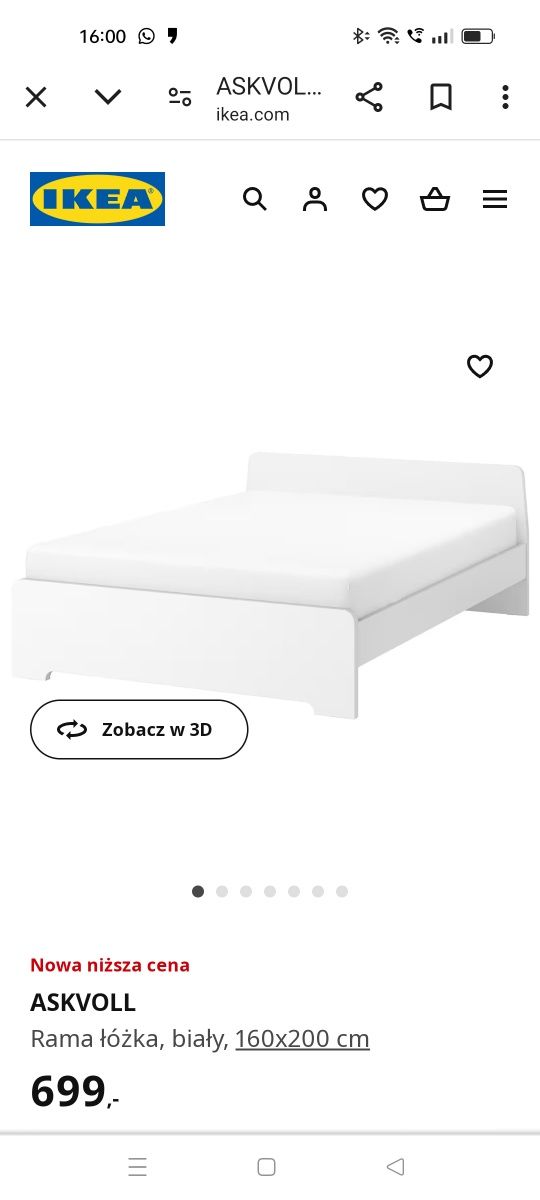Rama łóżka IKEA ASKVOLL 160X200 + STELAŻ