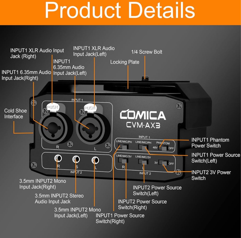 Comica Misturador de áudio CVM-AX3