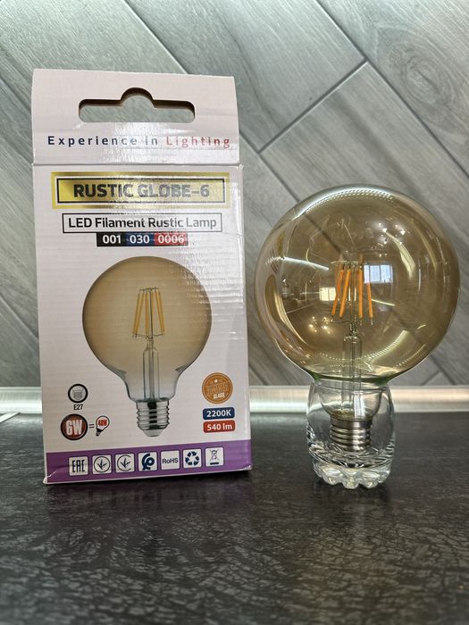 Лампа вінтажна світодіодна Rustic globe 6 6-W Filament Led 2200K