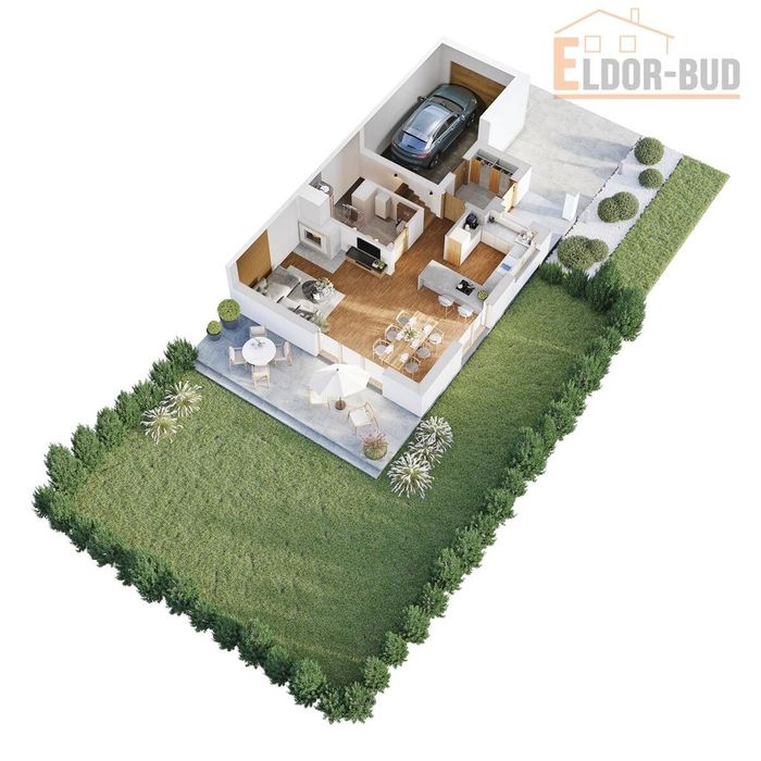 Duży bliźniak w otulinie terenów zielonych