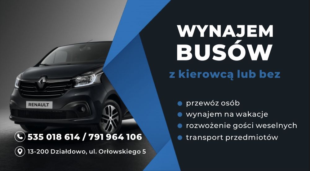 Wynajem Busa 9-osobowego z kierowcą lub bez