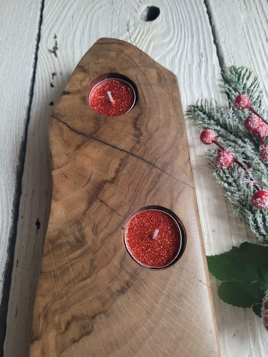 Świecznik orzech włoski handmade prezent święta Boże Narodzenie