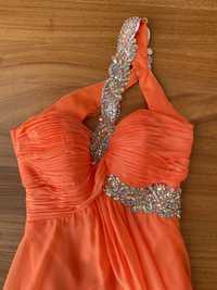 Vestido maxi coral com brilhos Jora Collection