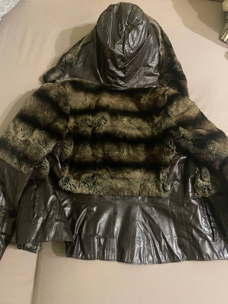Женская кожаная куртка с мехом шиншиллы