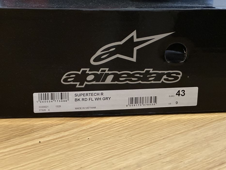 Botas Alpinestars Supertech R – Black/Red Fluo/White/Gray – Tamanho 43