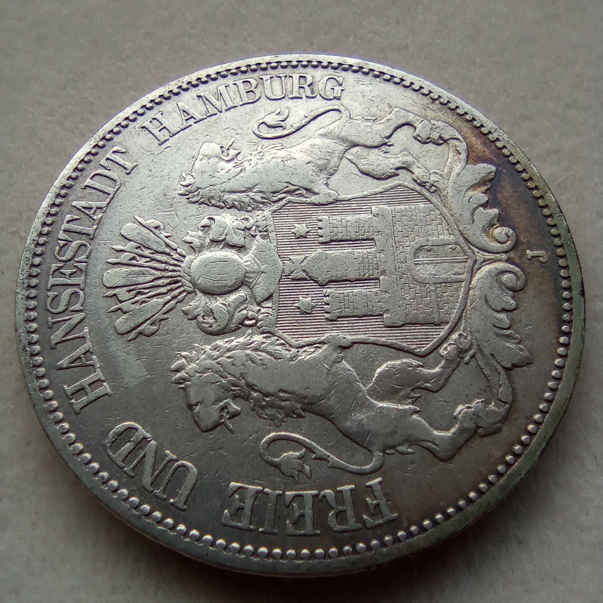5 marek 1876 Hamburg Cesarstwo Niemieckie srebrna moneta Niemcy
