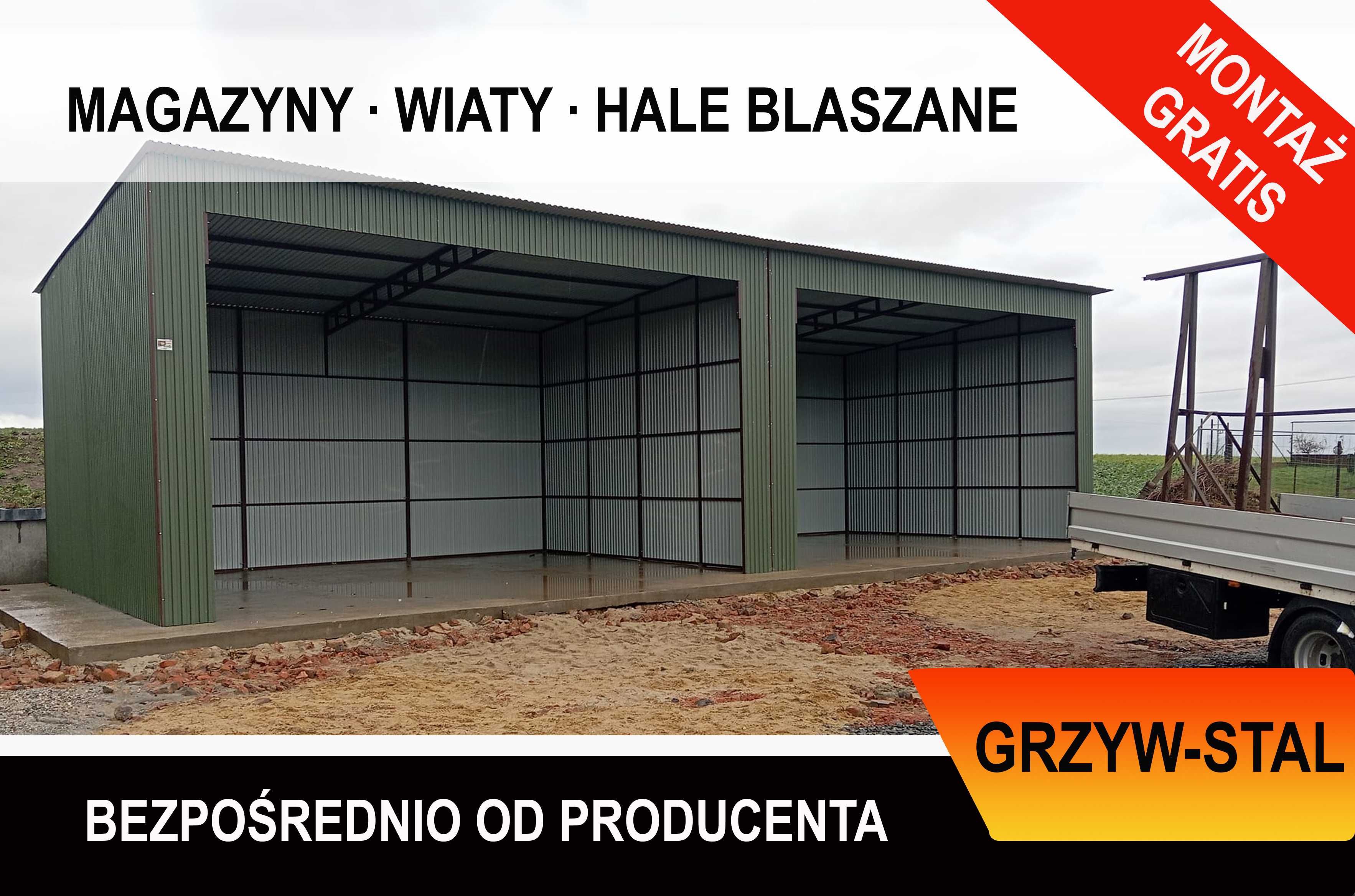 Garaż Blaszany , Wiata otwarta , Zadaszenie Hala -16x8m  - GrzywStal