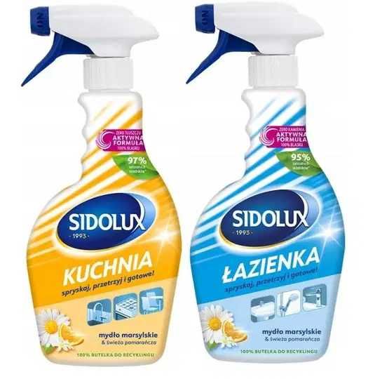 2x SIDOLUX 500 ml Kuchnia płyn spray do czyszczenia kuchnia + łazienka