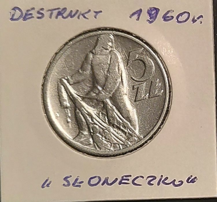 Moneta 5 zł z Rybakiem Destrukt
