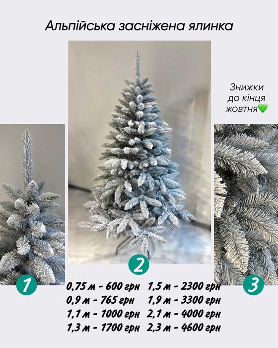 Штучна ялинка з щільного пвх Альпійська засніжена 1,9м