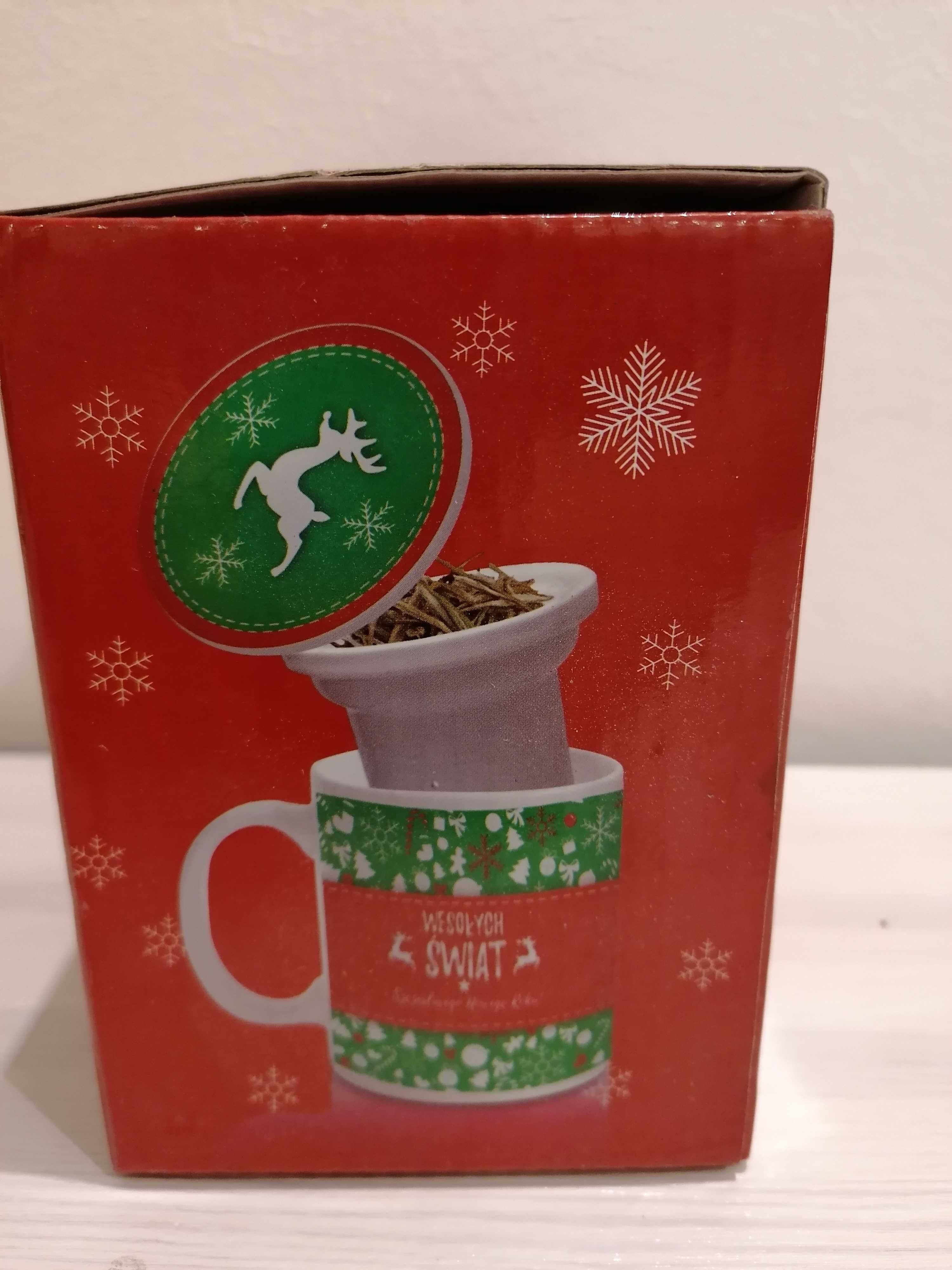 Nowy Świąteczny kubek z zaparzaczem oryginalnie zapakowany prezent